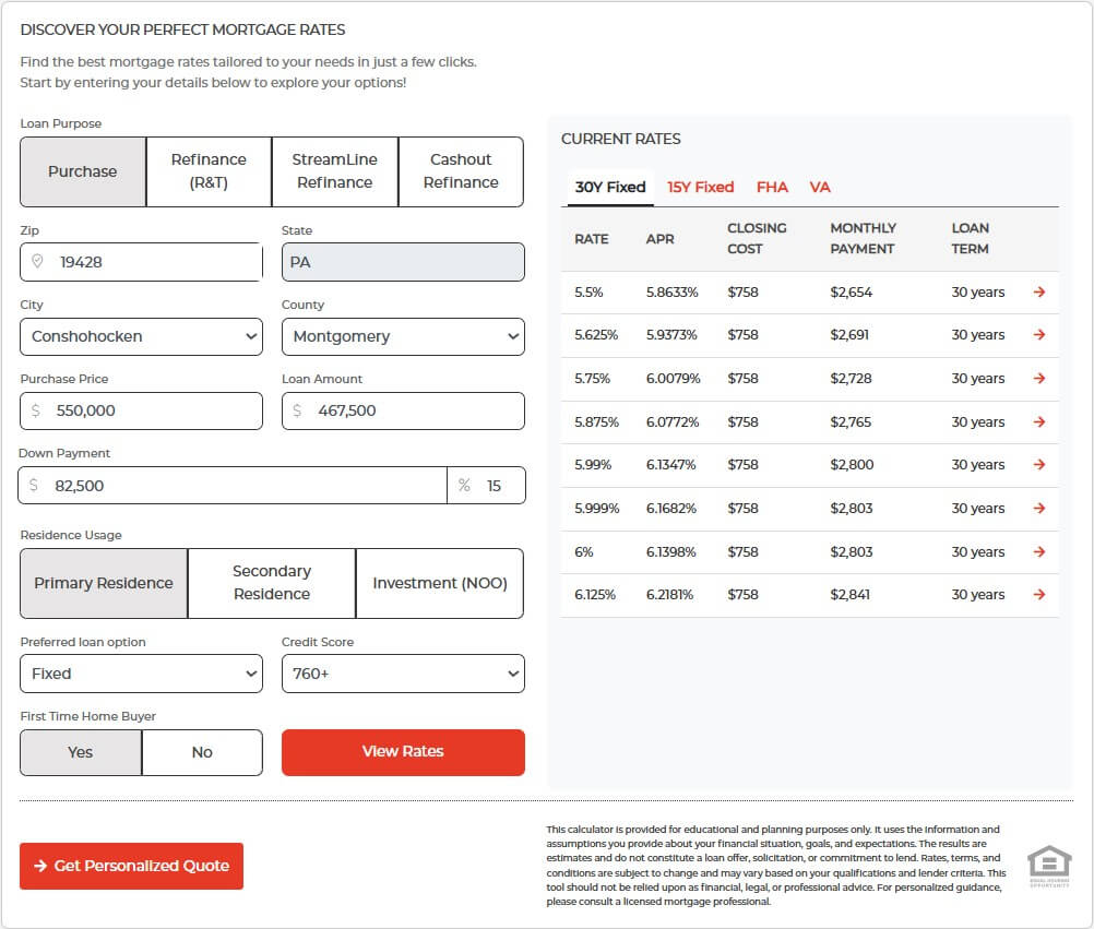 Consumer Pricer Widget - Side by Side - Expanded